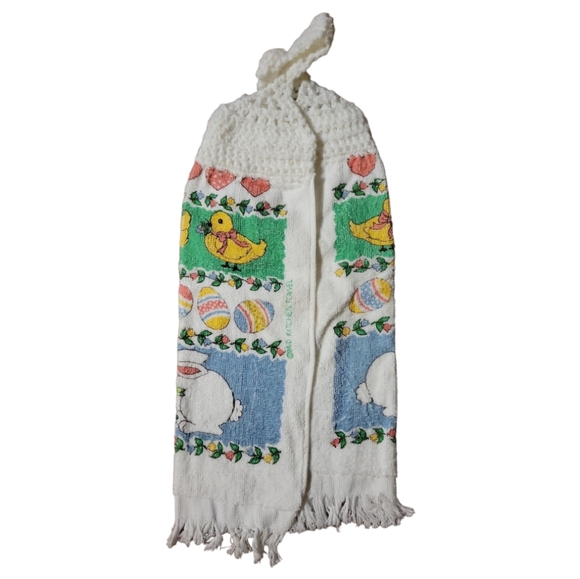 Vtg Easter Spring Crotchet Flowers Heart's Chicks Bunny Rabbit B & D Towel Eggs - Picture 3 of 4